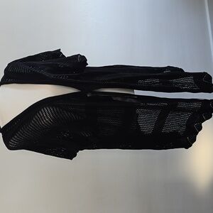 Woman Within Black Open Knit Cardigan shawl with ribbon tie in the fron size 3X